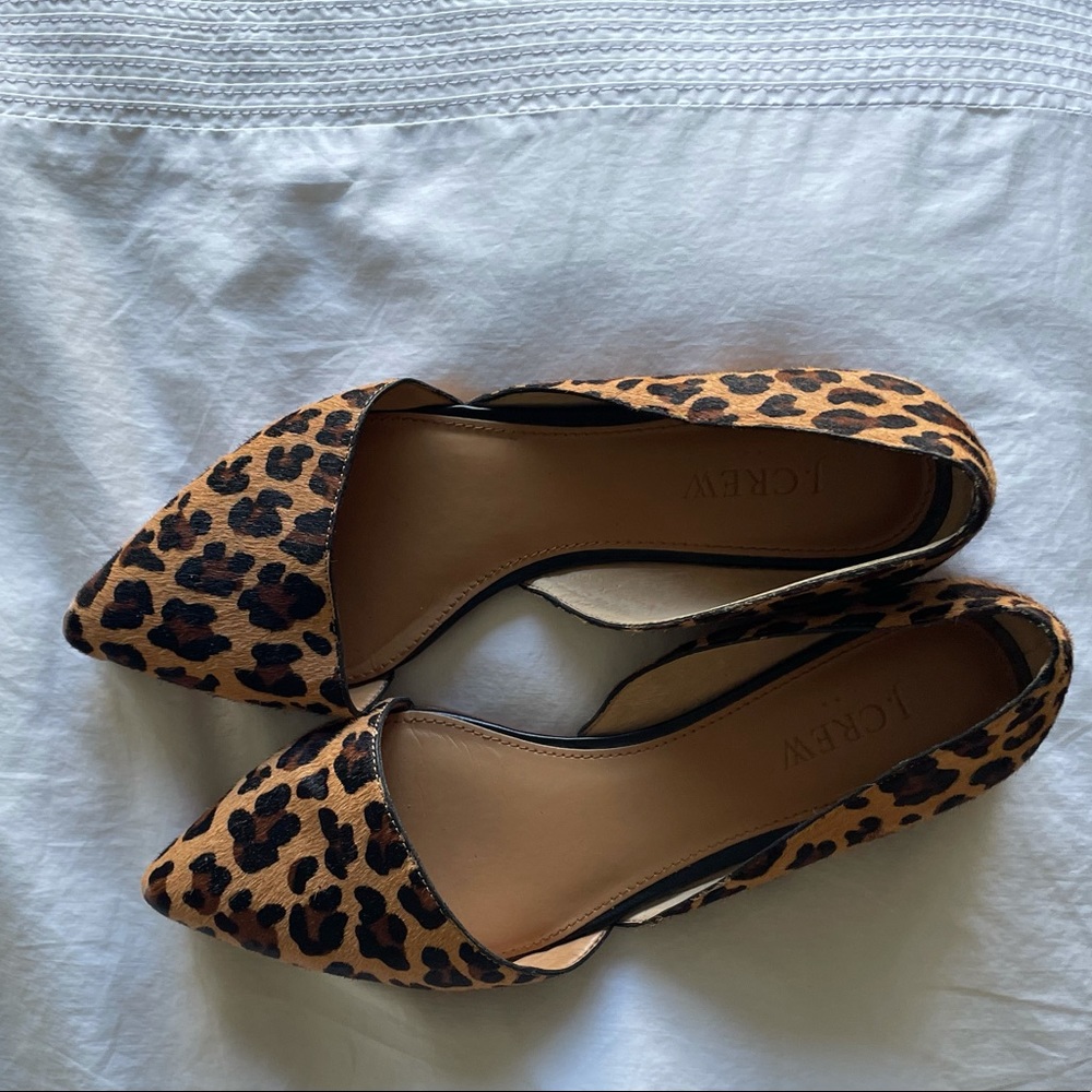J. Crew tan brown leopard print calf hair pointed toe D’Orsay flats size 8.5